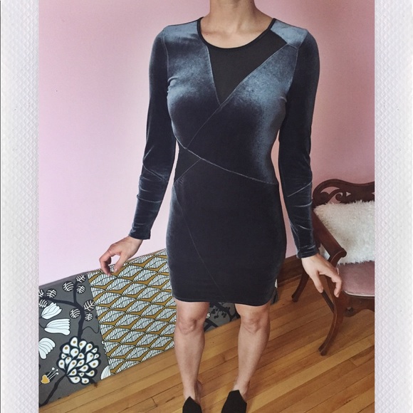 Velvet and sheer body con dress - Picture 1 of 2